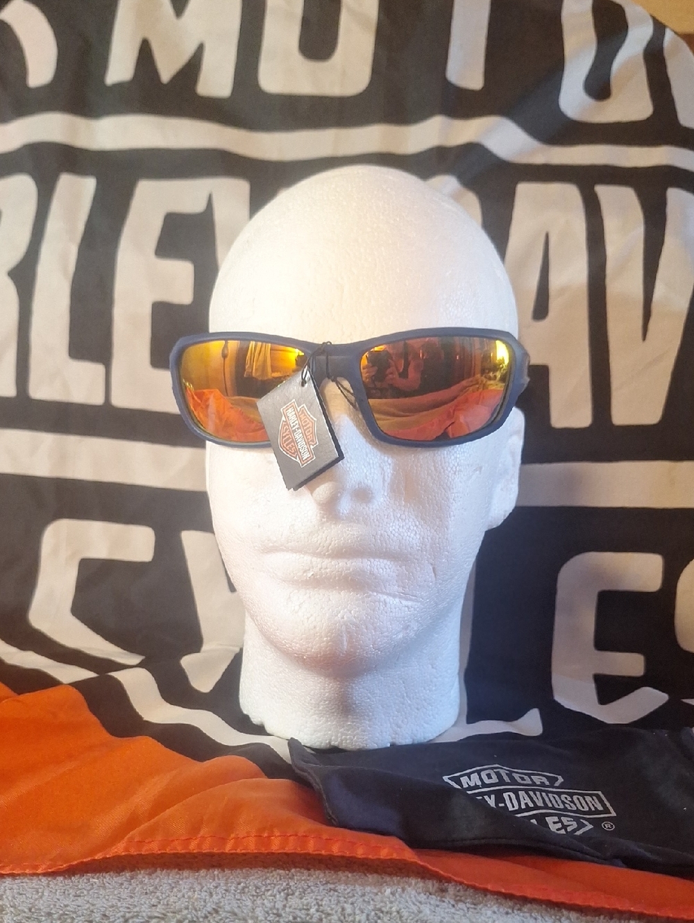 NWT Harley-Davidson Matte Blue Frame Sunglasses with Amber Mirror Lenses